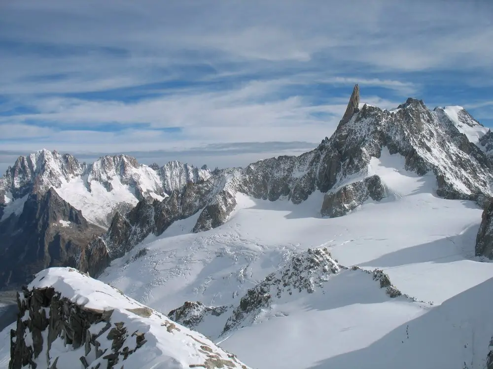 la Dent du Géant, les arêtes de Rochefort et les Grandes Jorasses