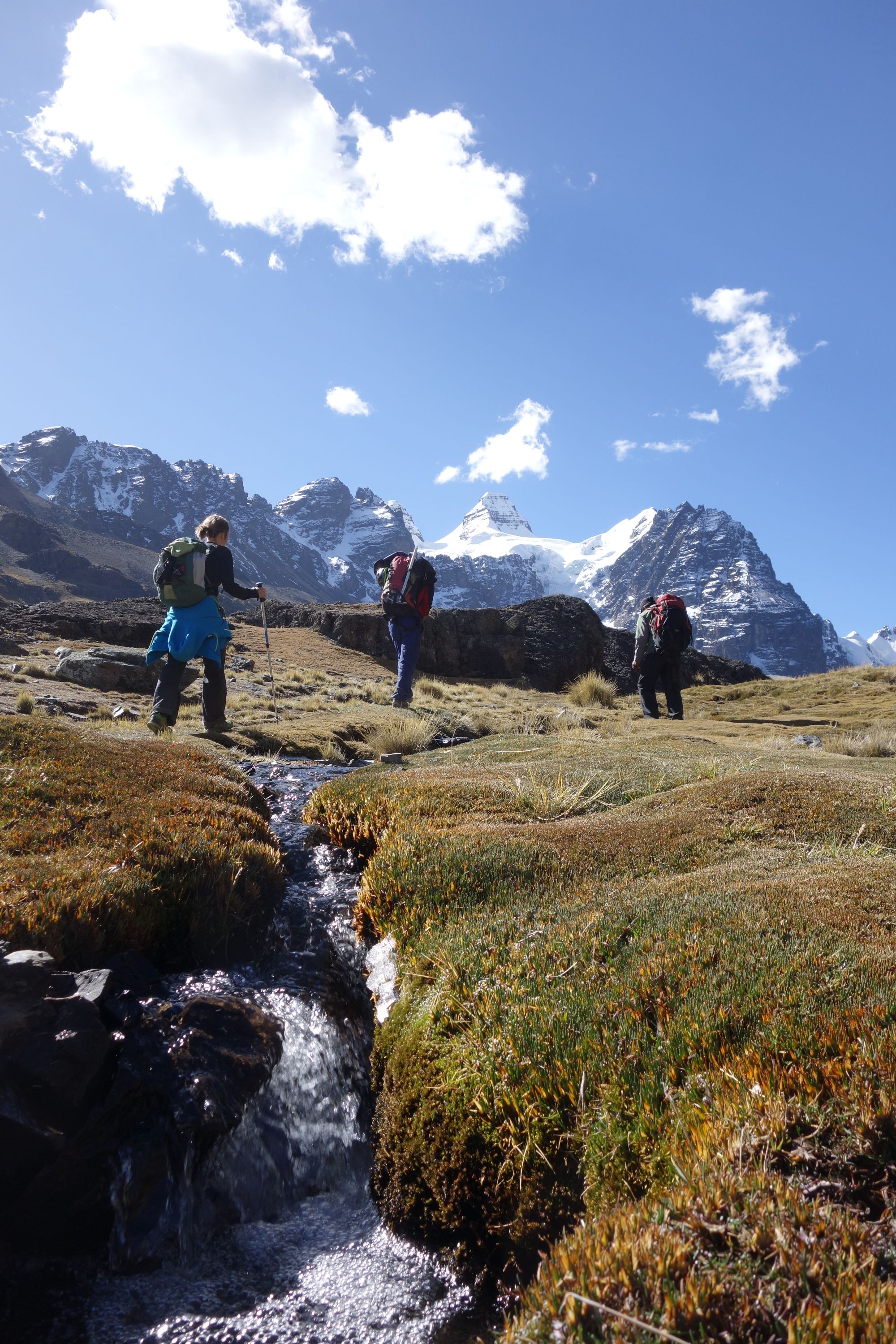 Marche vers le camp de base lors du voyage dans la Cordillère Royale en Bolivie