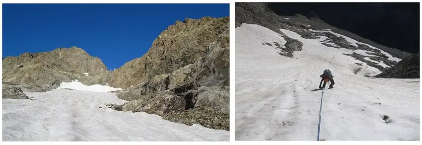 La pente d’accès au col pour atteindre le sommet de la roche de la Muzelle