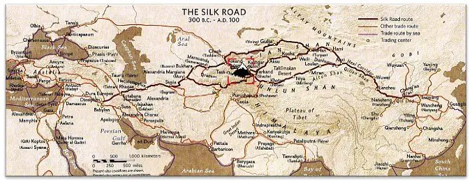 Carte de la route de la Soie en Asie