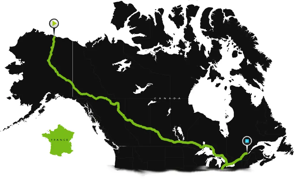 Itinéraire de la traversée à vélo de l'Alaska au Canada