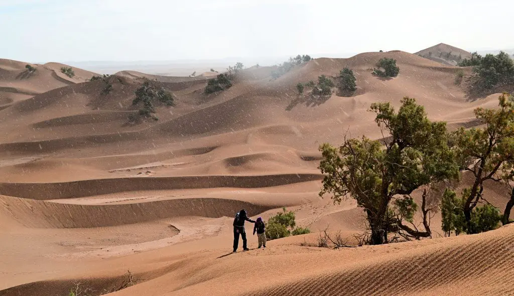 Pluie dans le désert au Maroc
