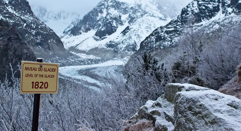 niveau du glacier du Mont-Blanc il y a deux siècles