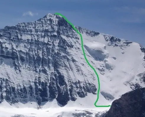 Tracé de la voie du couloir des italiens, face Nord de la Grande Casse