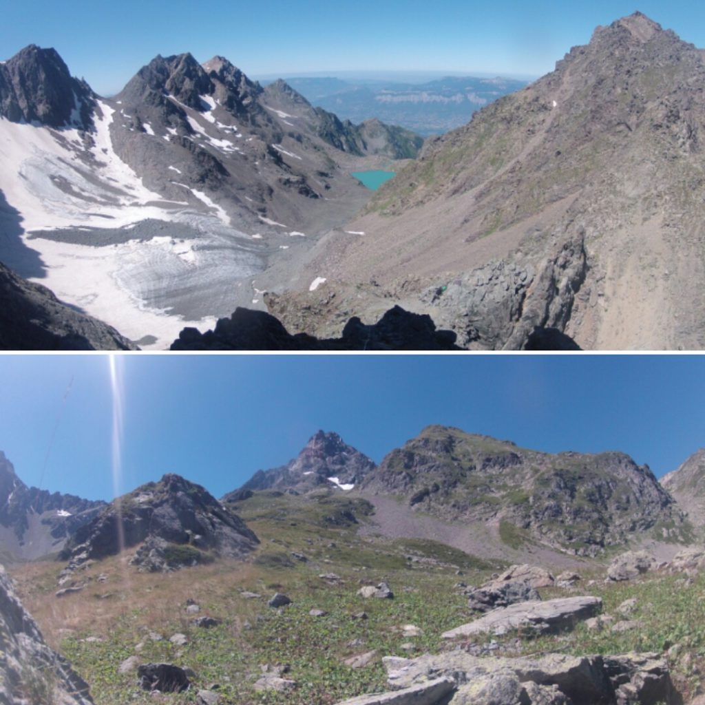 Vue sur le versant Grésivaudant et le massif de la Chartreuse en fond - Le massif de Belledonne vue entre la cabane du Chazeau et le chalet du Riff Premier