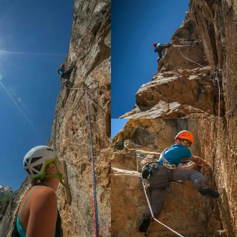 Anna et Alex dans la longueur en 6c, Alex après le crux du 7a, Alex juste avant le crux du 7a en dièdre Anna et Alex dans la longueur en 6c, Alex après le crux du 7a, Alex juste avant le crux du 7a en dièdre
