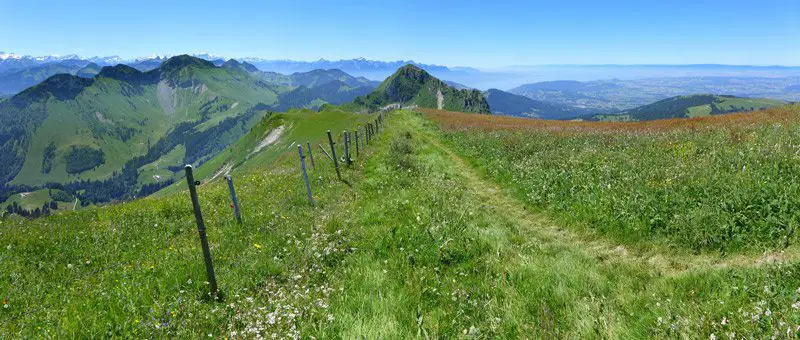 Sur la crête, belle ambiance : au fond, on distingue le lac Léman