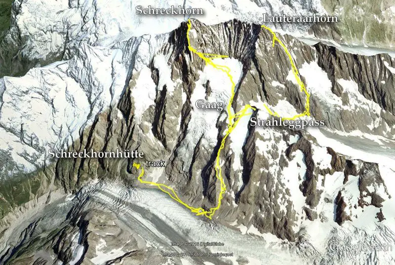 Carte schreckhorn lauteraarhorn