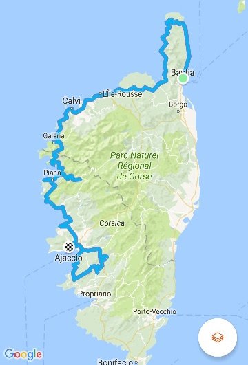 Parcours Vélo sur la Carte Corse Parcours Vélo sur la Carte Corse