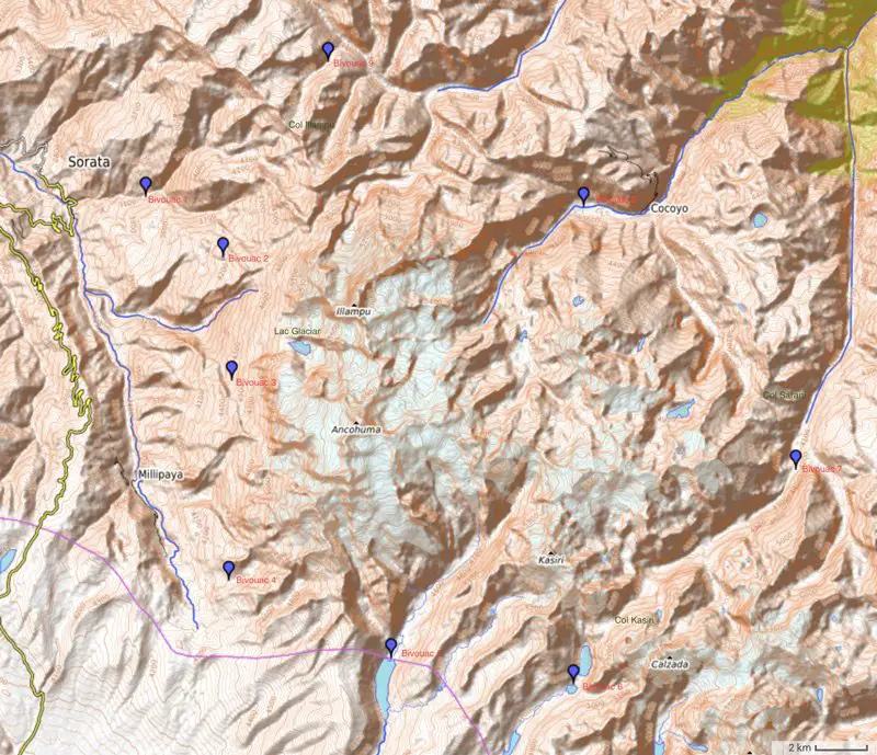 emplacements bivouacs en Bolivie