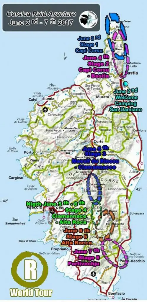 Les lieux traversés par le Corsica Raid Aventure 2017