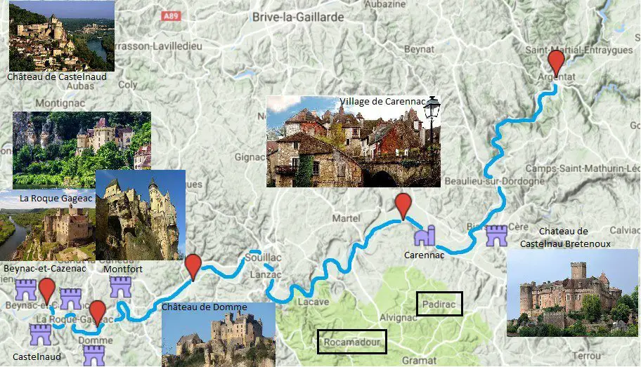 Parcours Canoë en Dordogne d'Argenta à Beynac