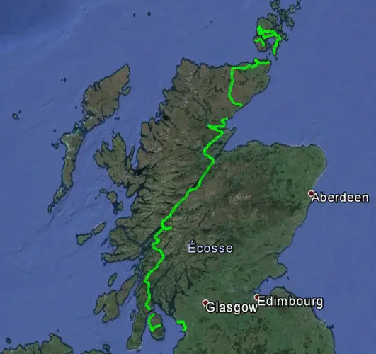 Parcours Ecosse de notre trip vélo en Ecossse et Irlande