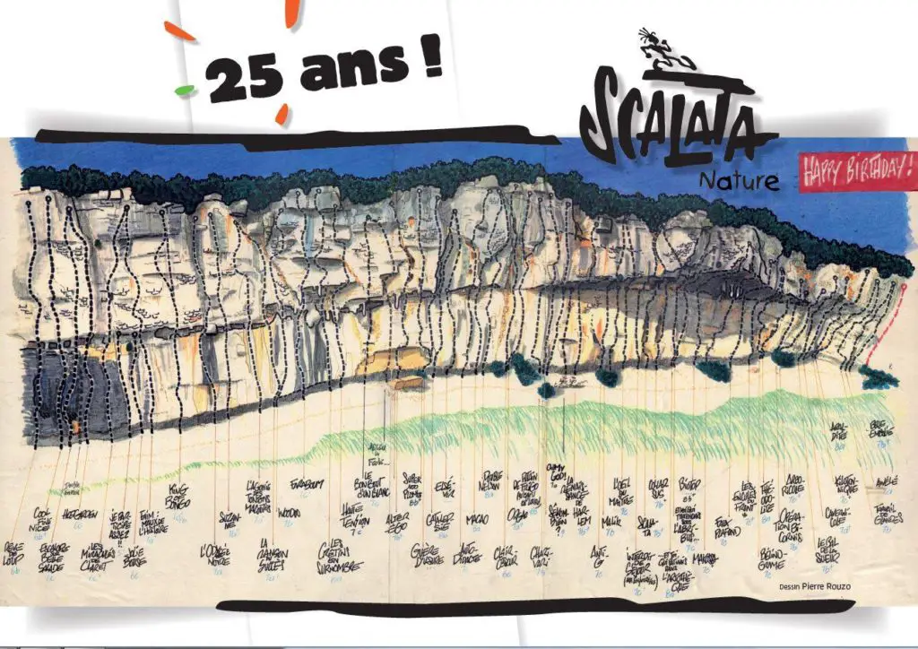 25 ans de la falaise d'escalade de Claret avec dessin de Pierre ROUZO