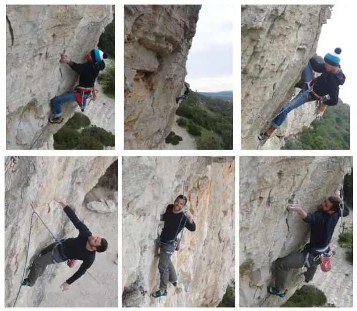 Grimpe sur la falaise du site d'escalade de Claret à coté de Montpellier dans l’Hérault