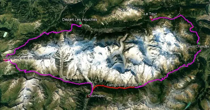 Le tracé effectué mont Blanc