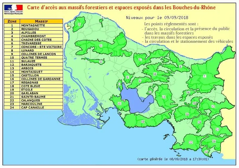 Un exemple de carte : tous les massifs sont ouverts ! @bouches-du-rhone.gouv.fr