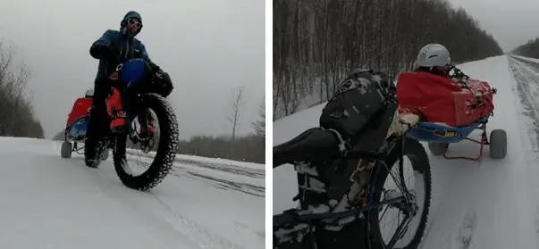 Passage un peu dangereux sur la route pendant le voyage à vélo sur le fleuve Amour en Sibérie 