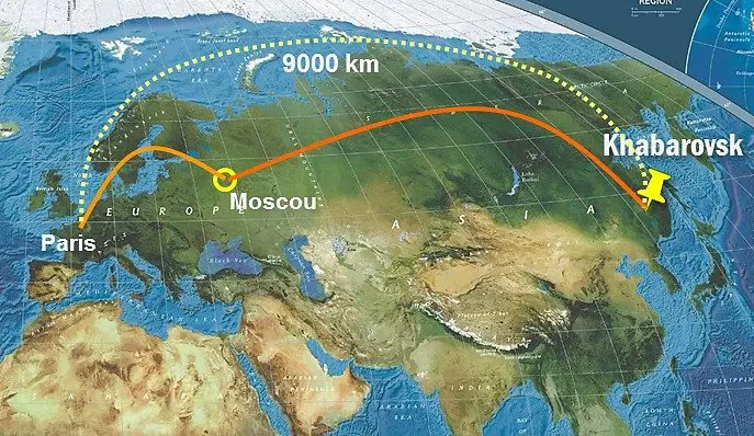 Trajet de Paris à Khabarovsk lors du voyage à vélo sur le fleuve Amour en Sibérie 