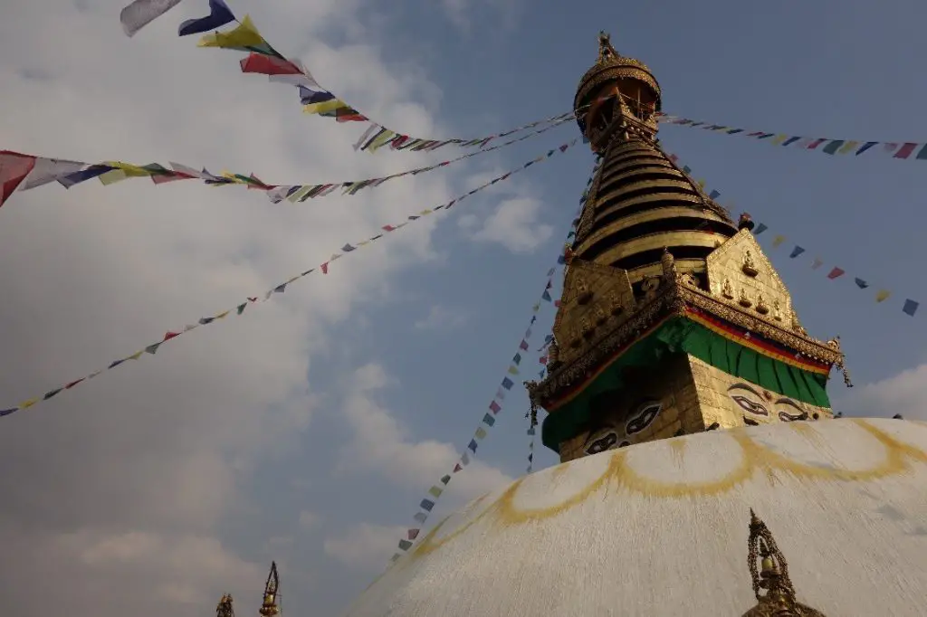 Le temple bouddhiste Soyambunath Stupa durant notre traversée du Langtang 