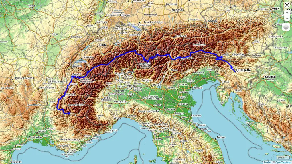 Itinéraire de la traversée des alpes en vélo