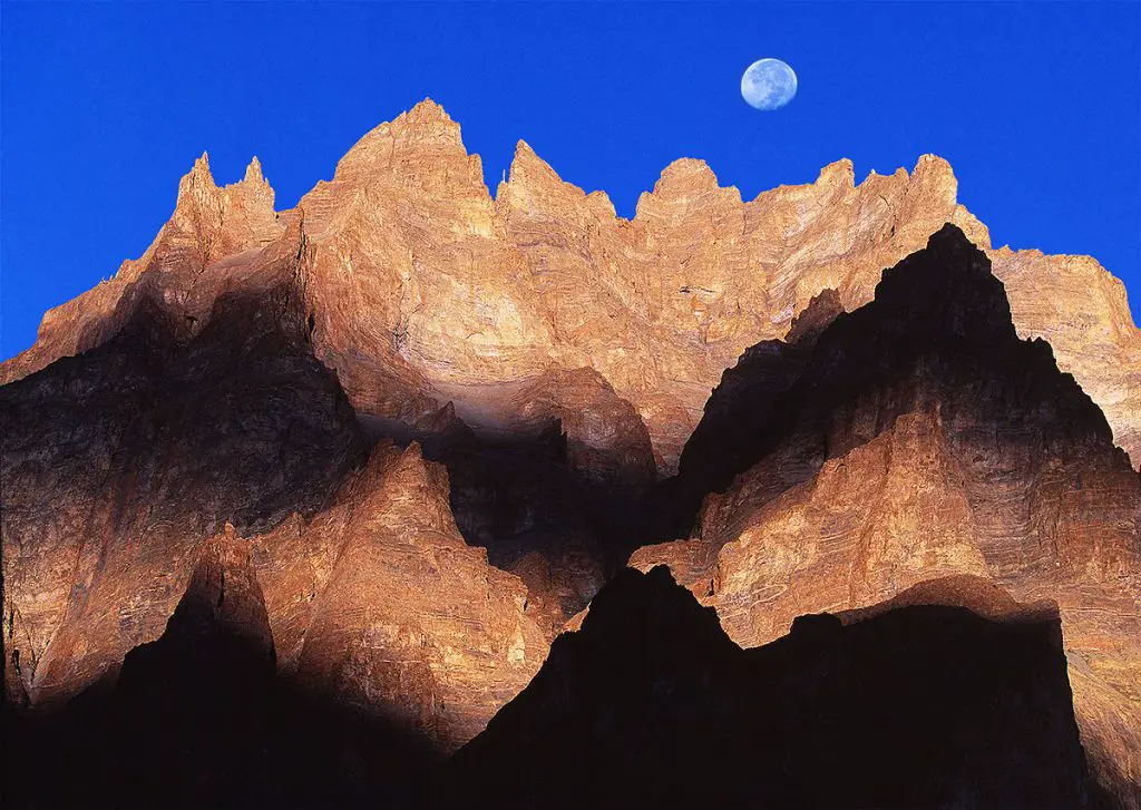 The moon over the mountains of Ladakh country of the Yeti