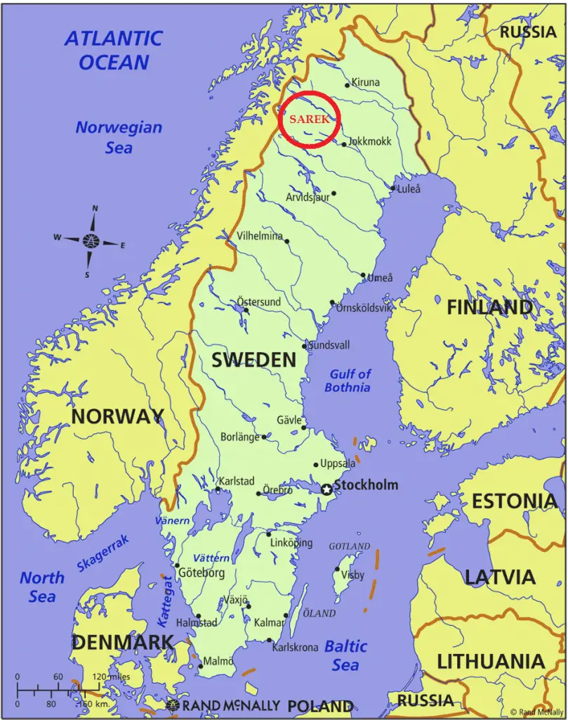carte de la Suède et du parc national du Sarek