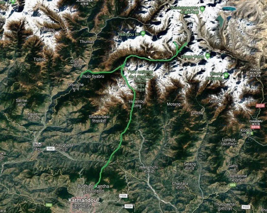 Itinéraire de la traversée du Langtang 