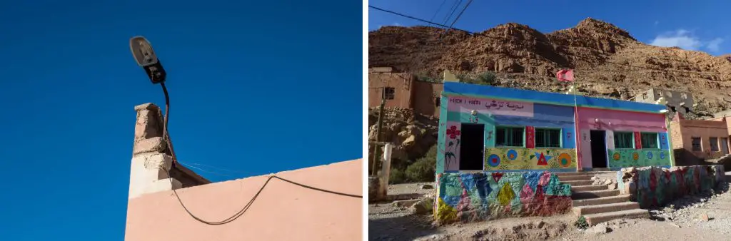 Ecole et lampadaire durant le séjour escalade dans les gorges du Todgha 