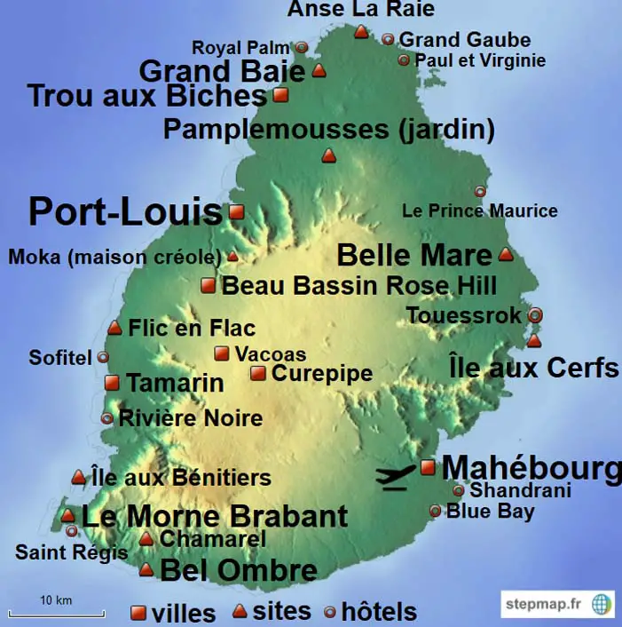 Carte de l'île Maurice - voyage à l’Île Maurice Carte de l