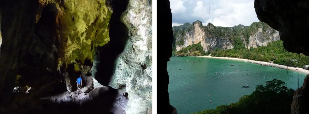 Grimpe dans la grotte en Thaïlande