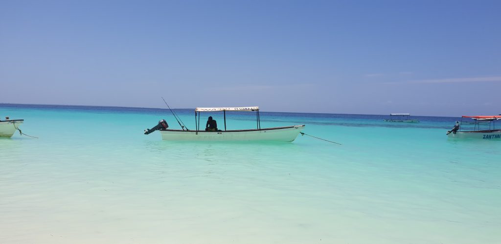 Bateau de pêche typique sur l’Océan Indien à NUNGWI de lîle de Zanzibar