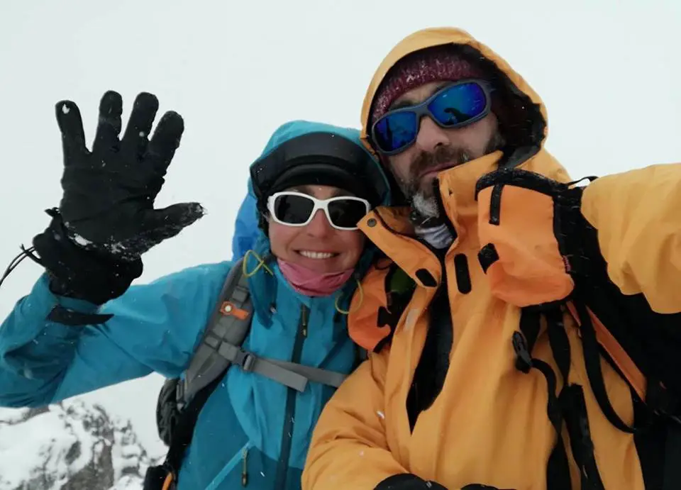 Magali VERMEGLIO et Marc CONSTANT au sommet du Capu a u Corbu 2082m durant la traversée hivernale de la Corse