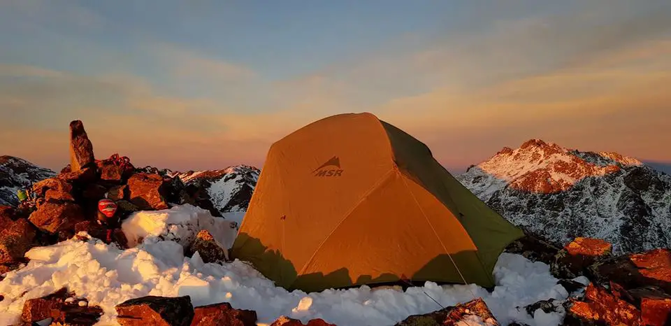 Tente MSR durant la traversée hivernale de la Corse