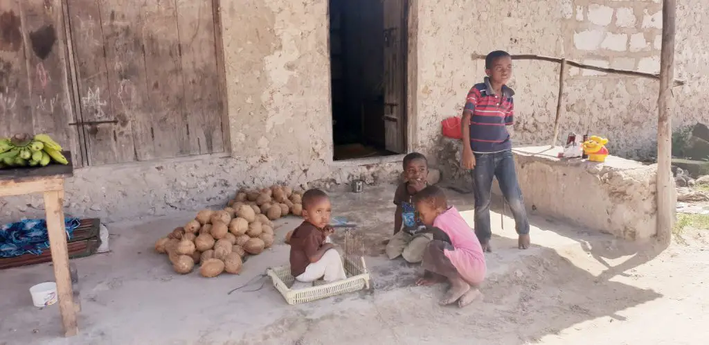 les enfants jouent en pleine chaleur dans le Village de NUNGWI.