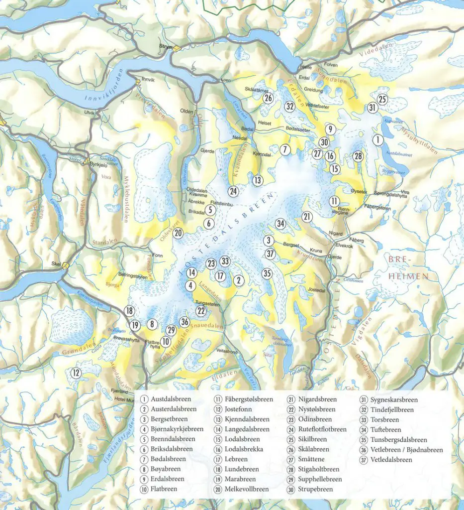 cartographie du glacier Jostedalsbreen en Norvège