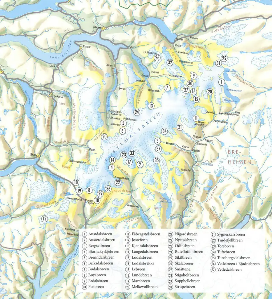 cartographie du glacier Jostedalsbreen en Norvège cartographie du glacier Jostedalsbreen en Norvège