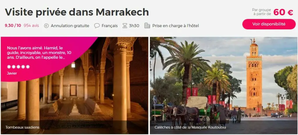visite privée de la ville de Marrakech au Maroc