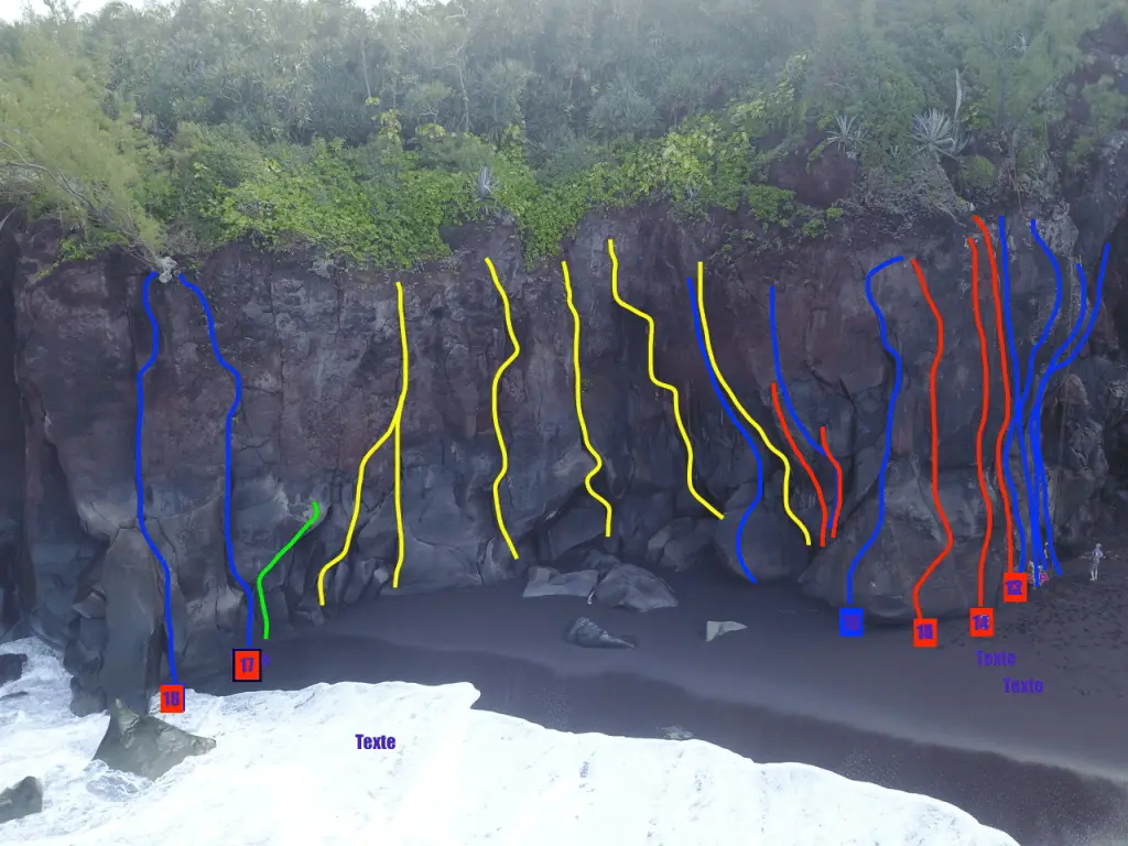 Topo escalade ti sable gauche à La Réunion