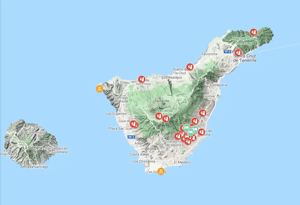 carte des spots d'escalade à Ténérife