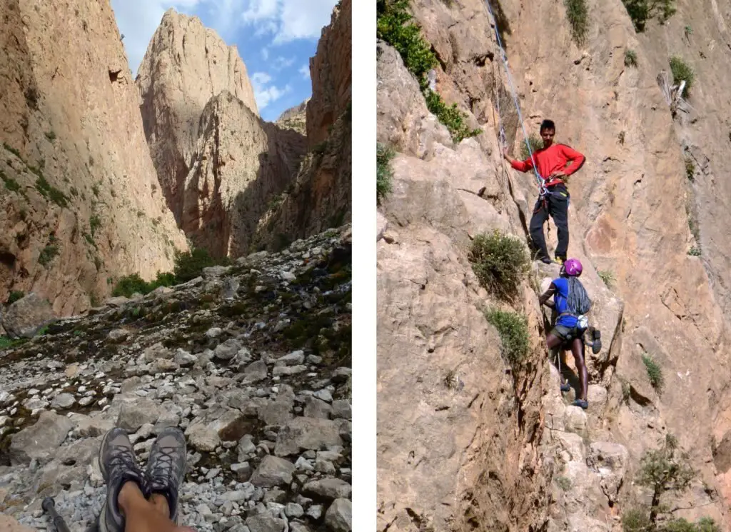 escalade à la paroi des sources à Taghia au maroc dans les montagnes