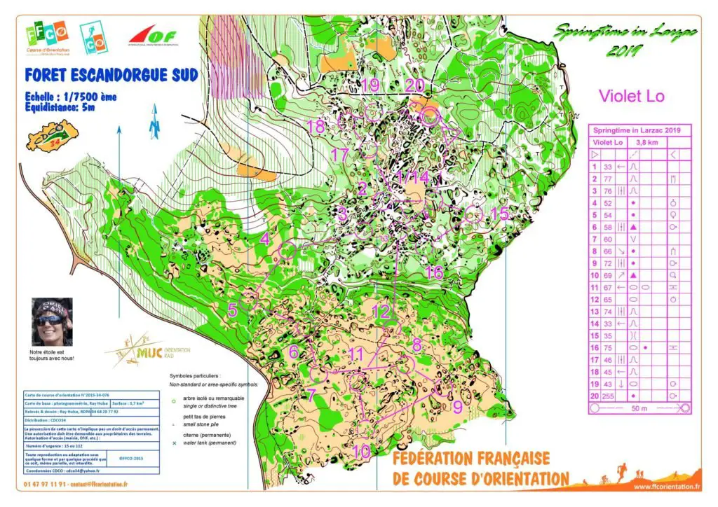 Exemple de carte avec parcours d'orientation et poste - Forêt Escandorgue 