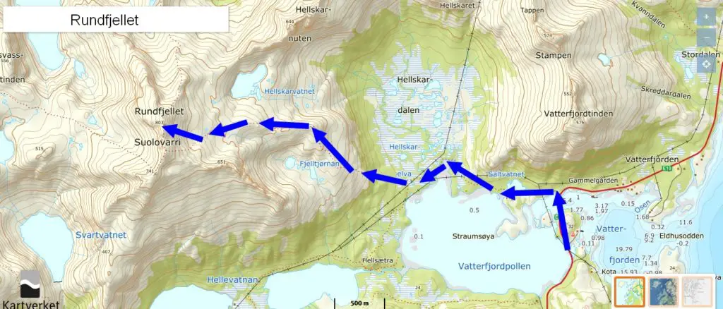 topo Rundfjellet dans les lofoten en Norvège