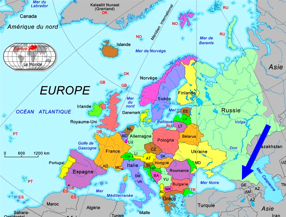 Carte de l'europe utilisé lors de l'ascension de l'elbrus