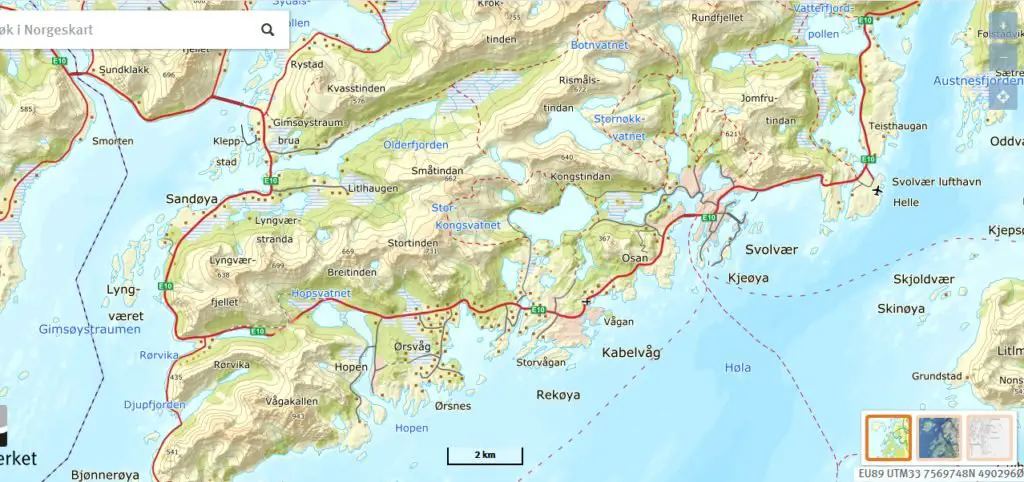 Carte de base pour notre séjour aux lofoten en Norvège