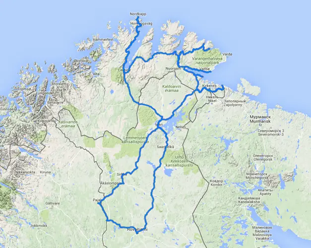 Itinéraire parcouru pendant notre séjour en Laponie