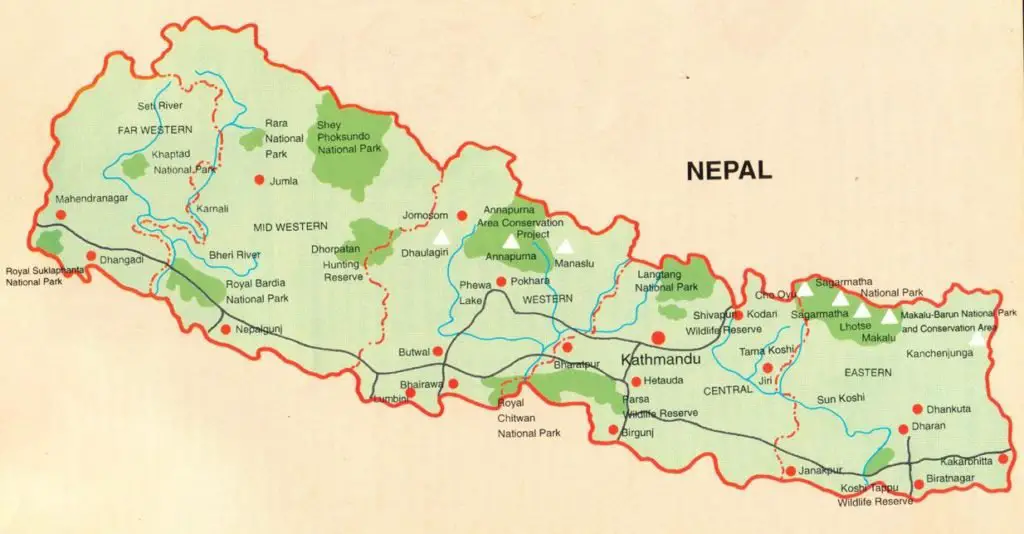 Carte du Népal pour la traversée du Dhaulagiri
