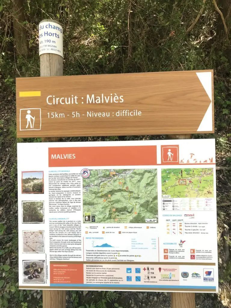 Le panneau de départ pour la randonnée de Malviès autres Balades autour d’Olargues