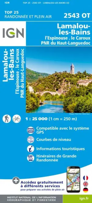 carte IGN 2543 OT Lamalou les Bains Espinouse Caroux PNR du Haut Languedoc