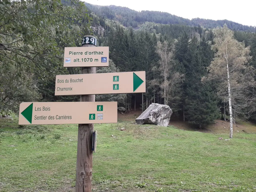 Panneau de la Pierre D'orthaz à 1070 m pres de Chamonix